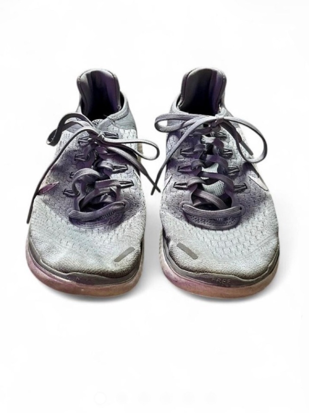 Nike Gray Knit Sneakers with Purple Accents